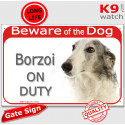 Red Portal Sign "Beware of the Dog, Borzoi on duty" 24 cm