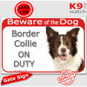 Red Portal Sign "Beware of the Dog, Border Collie on duty" 24 cm