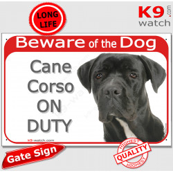 Red Portal Sign "Beware of the Dog, Black Cane Corso on duty" gate plate Italian Mastiff photo notice