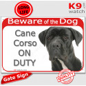 Red Portal Sign "Beware of the Dog, Cane Corso on duty" 24 cm