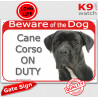 Red Portal Sign "Beware of the Dog, Black Cane Corso on duty" gate plate Italian Mastiff photo notice