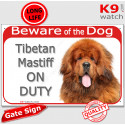 Red Portal Sign "Beware of the Dog, Tibetan Mastiff on duty" 24 cm