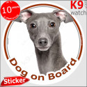 Italian Greyhound, car circle sticker "Dog on board" 14 cm