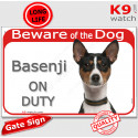 Red Portal Sign "Beware of the Dog, Basenji on duty" 24 cm