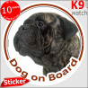 Bullmastiff, car circle sticker "Dog on board" 14 cm