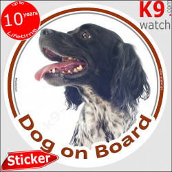 Black Brittany Spaniel Head, circle sticker "Dog on board" Decal adhesive label car photo notice