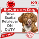 Red Portal Sign "Beware of the Dog, Nova Scotia Retriever on duty" 24 cm