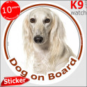 Saluki, car circle sticker "Dog on board" 14 cm