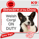 Red Portal Sign "Beware of the Dog, Welsh Corgi on duty" 24 cm