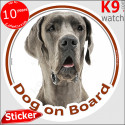 Great Dane, car circle sticker "Dog on board" 14 cm