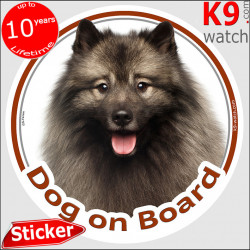 Keeshond, car circle sticker "Dog on board" Decal adhesive photo notice, label Dutch Barge Dog, Smiling Dutchman, German Spitz, 
