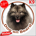 Keeshond, car circle sticker "Dog on board" 14 cm