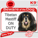 Red Portal Sign "Beware of the Dog, Tibetan Mastiff on duty" 24 cm