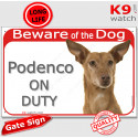 Red Portal Sign "Beware of the Dog, Podenco on duty" 24 cm