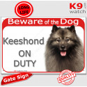 Red Portal Sign "Beware of the Dog, Keeshond on duty" 24 cm