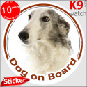 Borzoi, car circle sticker "Dog on board" 14 cm