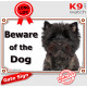 Dark Cairn Terrier head, Gate Sign Beware of the Dog plaque placard panel photo notice