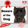 Dark Cairn Terrier head, Gate Sign Beware of the Dog plaque placard panel photo notice