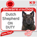 Red Portal Sign "Beware of the Dog, Dutch Shepherd on duty" 24 cm