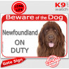 Red Portal Sign "Beware of the Dog, brown chocolate Newfoundland on duty" Plate photo notice newf Gate panel