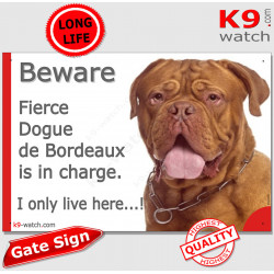 Funny Portal Sign "Beware fierce Dogue de Bordeaux is in charge. I only live here" gate photo hilarious plate notice, Door Borde
