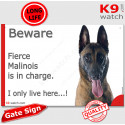 Funny Sign "Beware of the Dog, fierce Malinois is in charge !" 24 cm