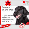 Flat Coated Retriever, funny Portal Sign "Beware of the Dog, need exercise, ring & run" gate photo hilarious plate notice, Door 