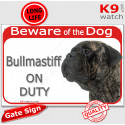 Red Portal Sign "Beware of the Dog, Bullmastiff on duty" 24 cm