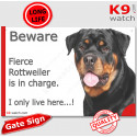 Funny Sign "Beware of the Dog, fierce Rottweiler is in charge !" 24 cm