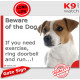 fawn Jack Russell Terrier, funny Portal Sign "Beware of the Dog, need exercise, ring & run" gate photo hilarious plate notice