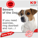 Funny Sign "Beware of the Dog, Jack Russell need exercise, run !" 24 cm