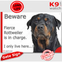 Funny Sign "Beware of the Dog, fierce Rottweiler is in charge !" 24 cm