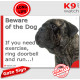 brindle Bullmastiff, funny Portal Sign "Beware of the Dog, need exercise, ring & run" gate photo hilarious plate notice, Door 