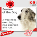 Funny Sign "Beware of the Dog, Borzoi need exercise, run !" 24 cm