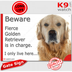 Funny Portal Sign "Beware fierce Golden Retriever is in charge. I only live here" gate photo hilarious plate notice, Door plaque