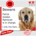 Funny Sign "Beware of the Dog, fierce Golden Retriever is in charge !" 24 cm