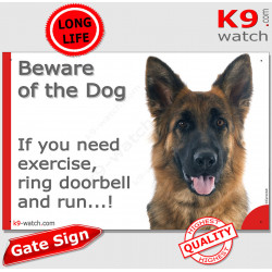 Funny Sign "Beware of the Dog, German Shepherd need exercise, run !" 24 cm