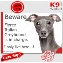 Funny Sign "Beware of the Dog, fierce Italian Greyhound is in charge !" 24 cm