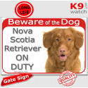Red Portal Sign "Beware of the Dog, Nova Scotia Retriever on duty" 24 cm