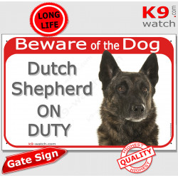red Portal Sign "Beware of Dog, Dutch Shepherd on duty" plate gate panel door photo notice