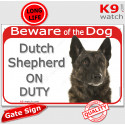 Red Portal Sign "Beware of Dog, Dutch Shepherd on duty" 24 cm
