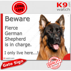 Funny Portal Sign "Beware fierce Black and Tan longhaired German Shepherd is in charge. I only live here" gate photo hilarious