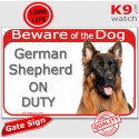Red portal Sign "Beware of Dog, German Shepherd on duty" 24 cm