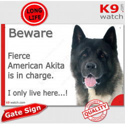 Funny Sign "Beware of the Dog, fierce American Akita is in charge !" 24 cm