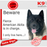 Funny Portal Sign "Beware fierce American Akita is in charge. I only live here" gate photo hilarious plate notice, Door plaque p