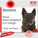 Funny Sign "Beware of the Dog, fierce Dutch Shepherd is in charge !" 24 cm