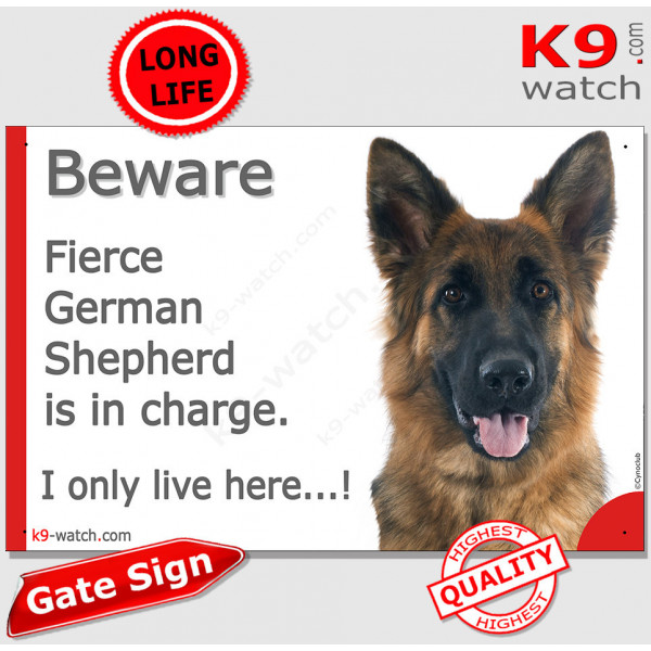 Funny Portal Sign "Beware fierce Black and Tan longhaired German Shepherd is in charge. I only live here" gate photo hilarious