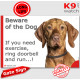 brown Vizsla, funny Portal Sign "Beware of the Dog, need exercise, ring & run" gate photo hilarious plate notice, Door plaque