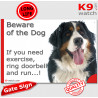 Bernese Mountain Dog, funny Portal Sign "Beware of the Dog, need exercise, ring & run" gate photo hilarious plate notice, Door