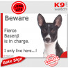 Funny Portal Sign "Beware fierce Black and White Basenji is in charge. I only live here" gate photo hilarious plate notice, Door